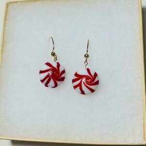 Red and White Swirl Peppermint Candy Earrings